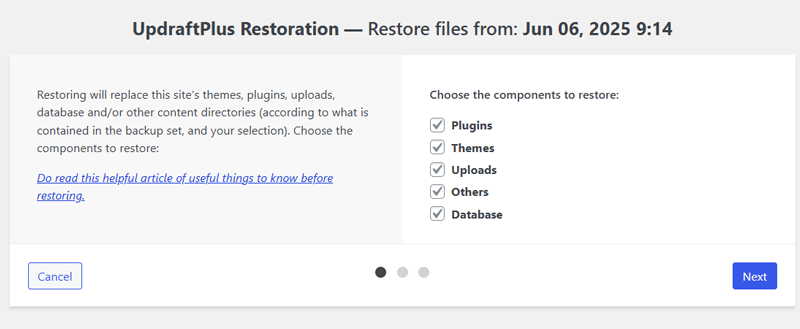 Choose Components to Restore