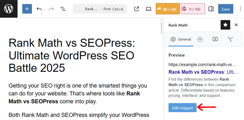 Edit Snippet in Rank Math