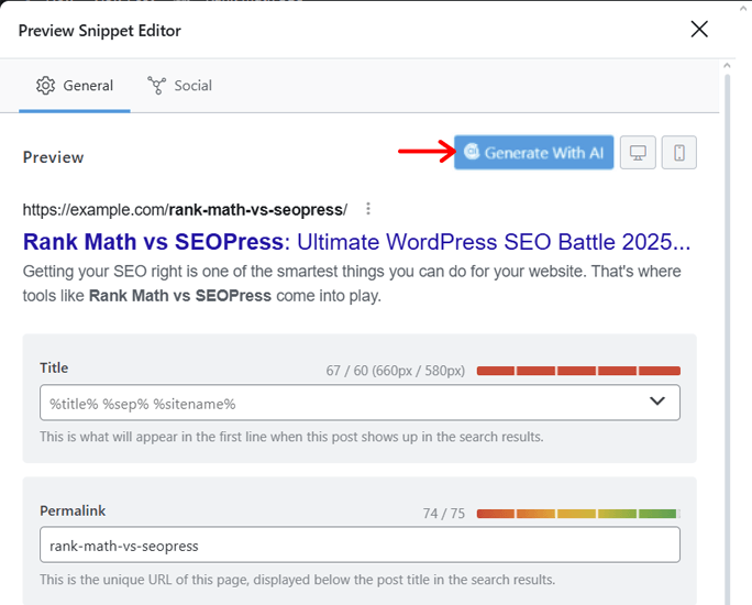 Generate with AI - Rank Math vs SEOPress