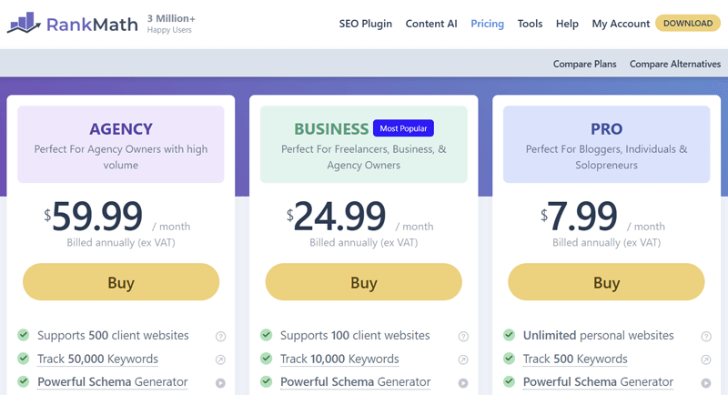 Rank Math Pricing - Rank Math vs SEOPress