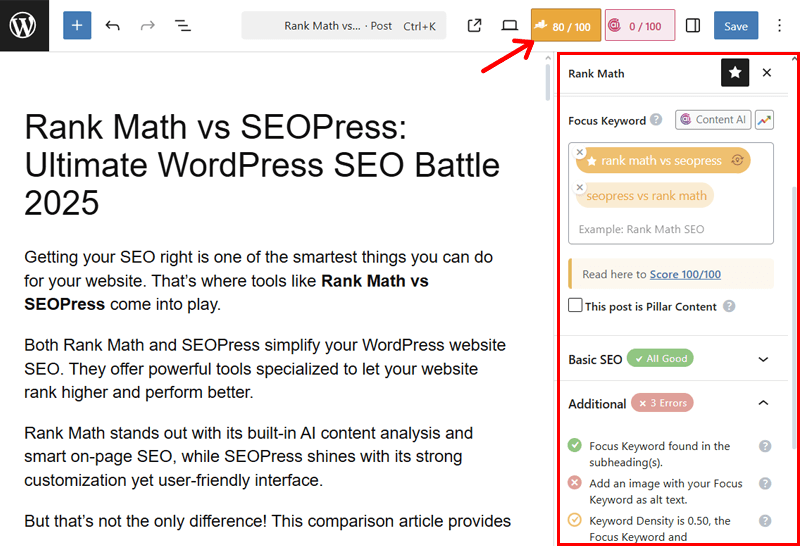 Readability and Content Analysis of Rank Math