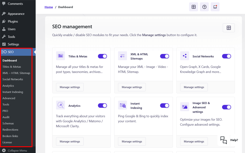 SEOPress Dashboard and Modules