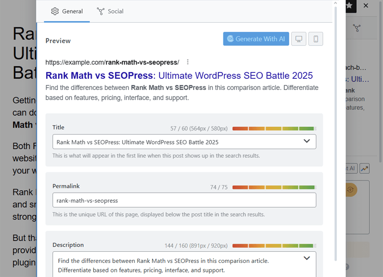 Rank Math's Snippet Editor