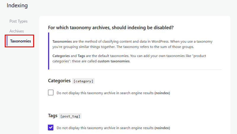 Taxonomies Indexing of SEOPress