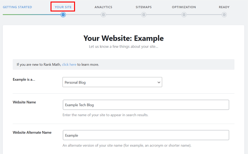 Your Site Information in Rank Math
