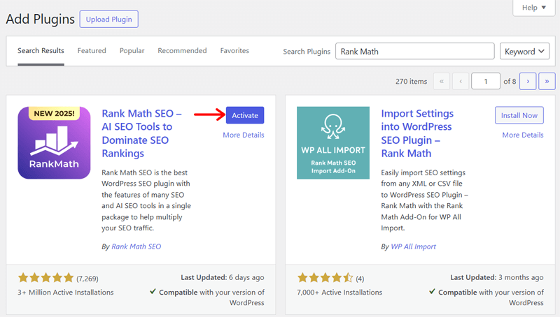 Activate Rank Math SEO