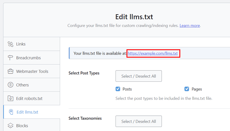 Click the llms.txt File URL