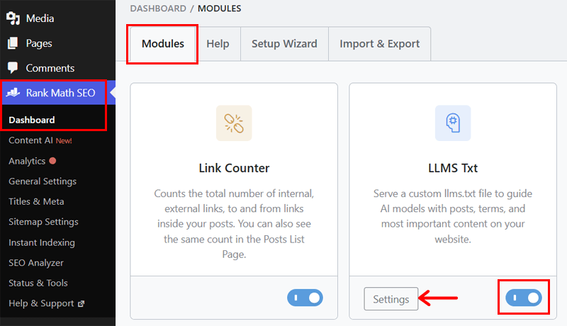 Enable the llms.txt Module and Go to Settings