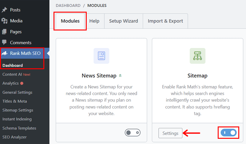 Enable the Sitemap Module