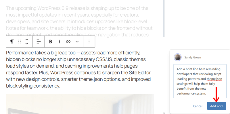 Add Note and Click the Button