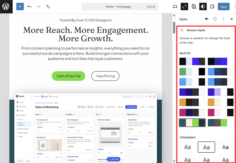 Color and Font Presets in WP Cooper