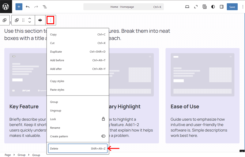 Delete Unnecessary Pattern in WordPress