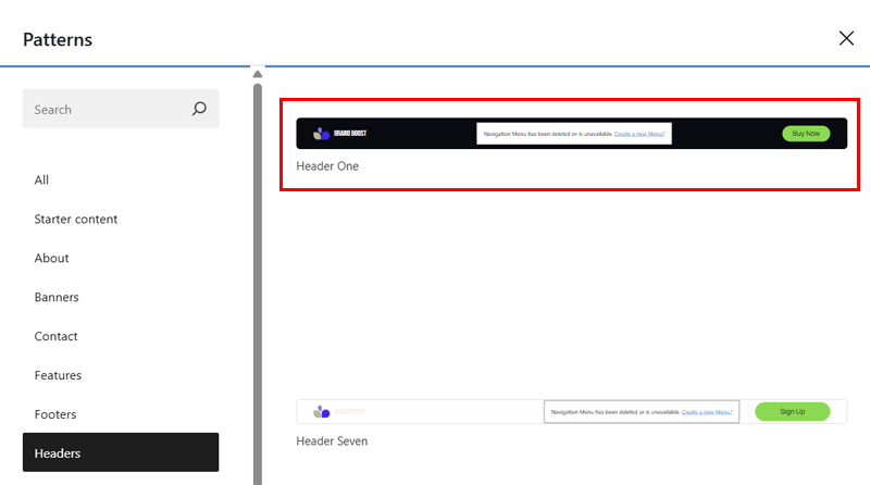 Header Pattern Selected