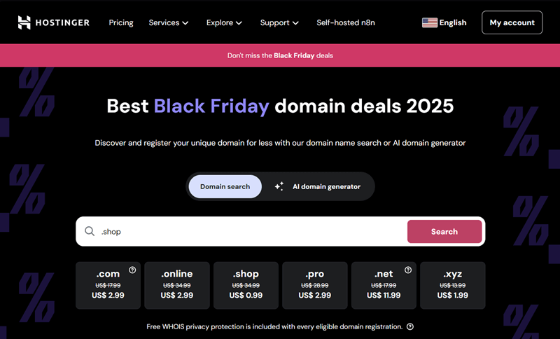 Hostinger Domain Deals for Black Friday