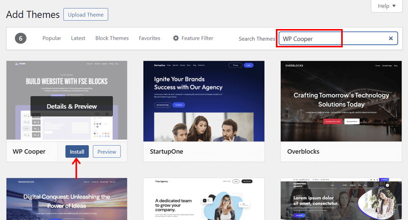 Install WP Cooper Free Theme