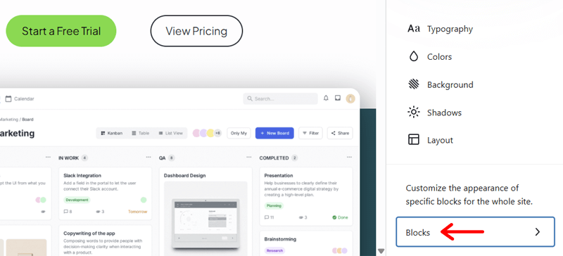 Specific Blocks Options