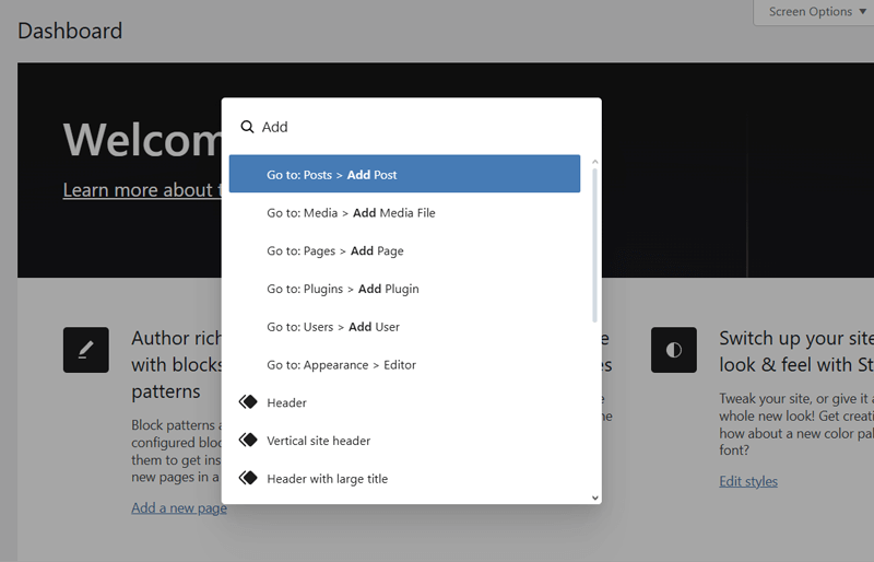 Universal Command Palette in WordPress Dashboard