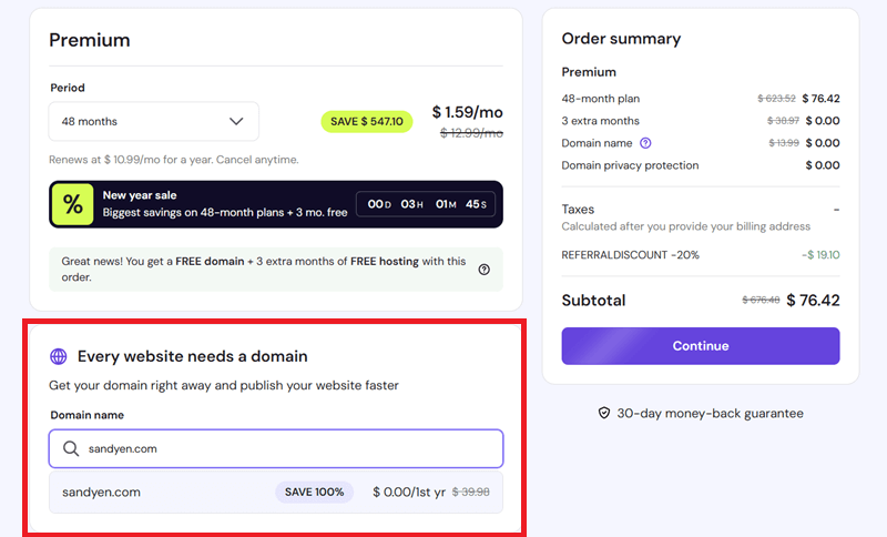 Domain with Hosting in Hostinger