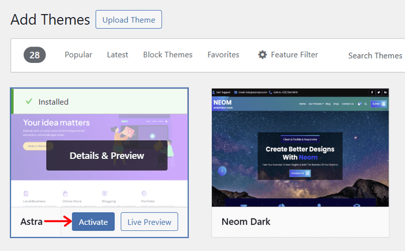 Activate a WordPress Theme