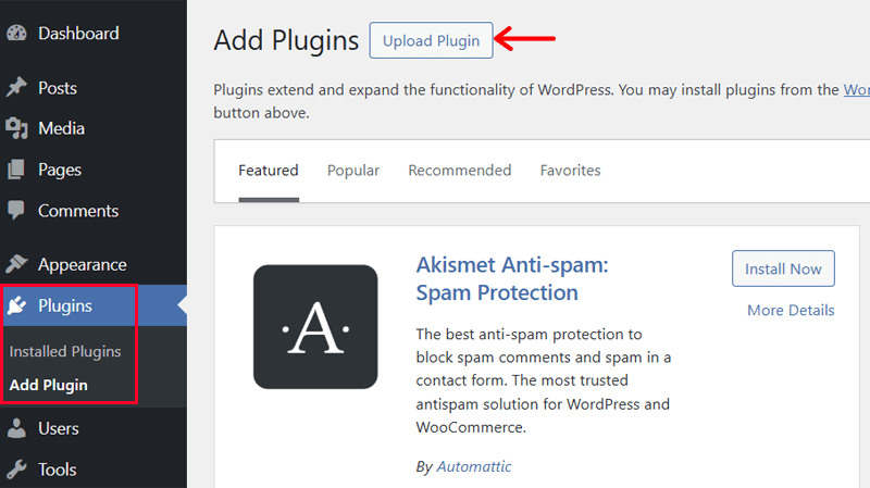 Upload Plugin Option