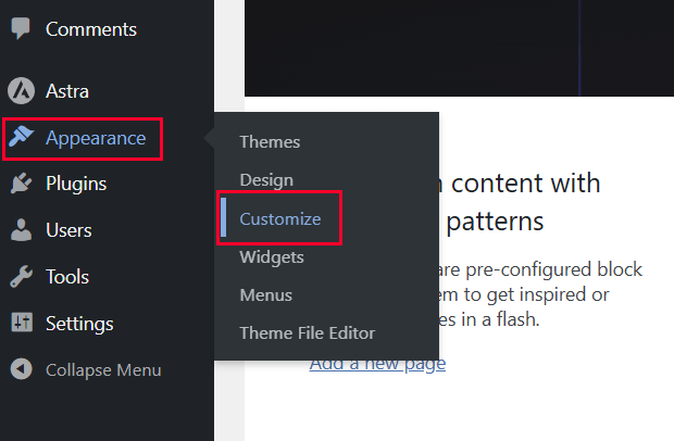 Open Appearance and then Customize