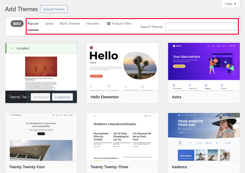 Tabs and Options for Searching Theme