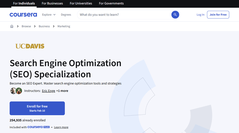 UCDavis Coursera SEO Specialization Course