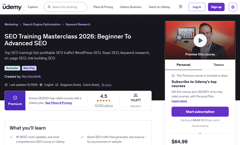 Udemy SEO Training Masterclass 2026