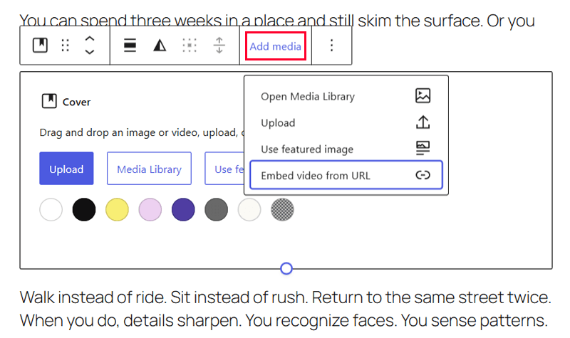 Add Media to Cover Through Embed Video URL