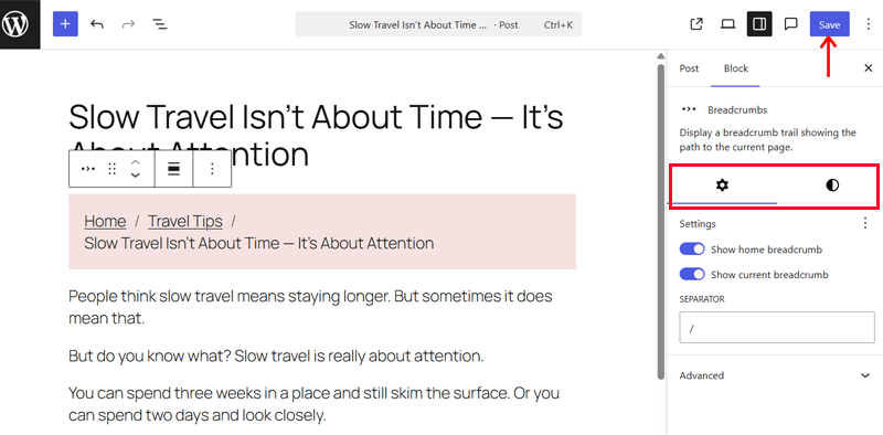 Customize and Save Breadcrumbs
