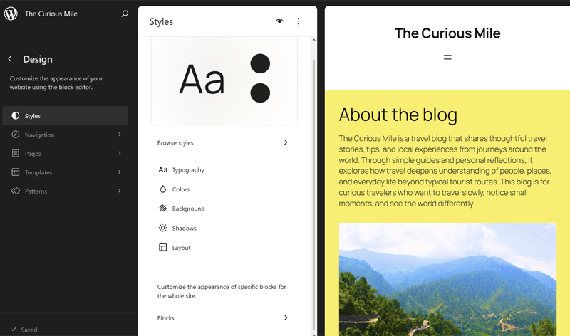 Styles in Site Editor