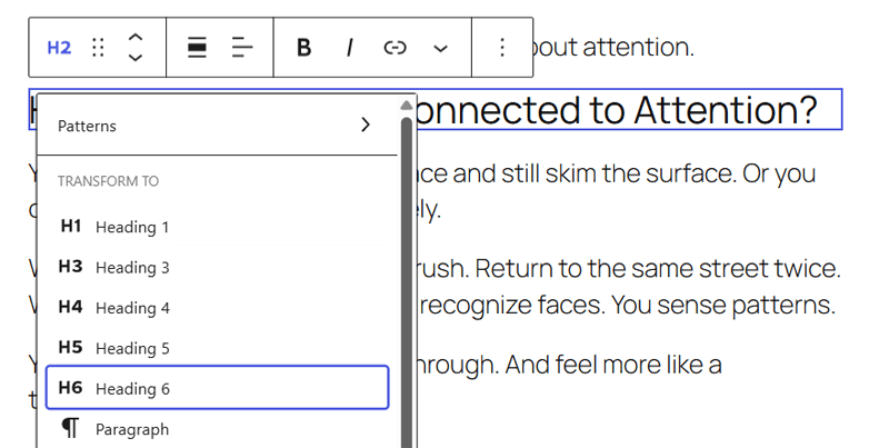 Transform Heading into Smaller Levels