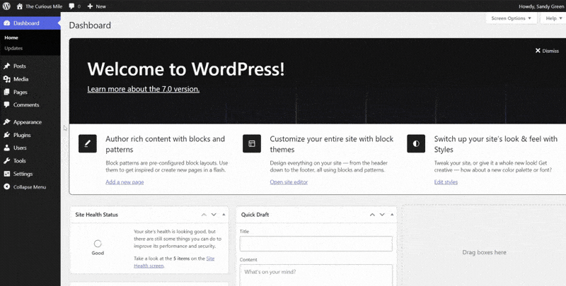 Transition of WordPress Dashboard